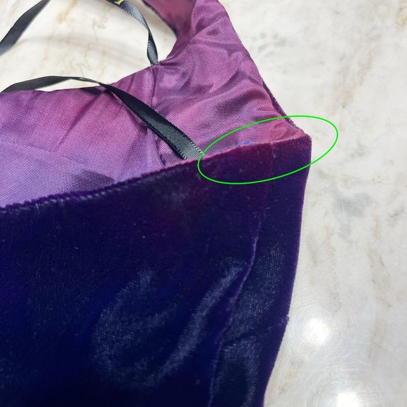 Deastock Vintage 90s L.A. Glo Purple Velvet Halter Mini Dress Padded - Size 10 - Picture 10 of 10